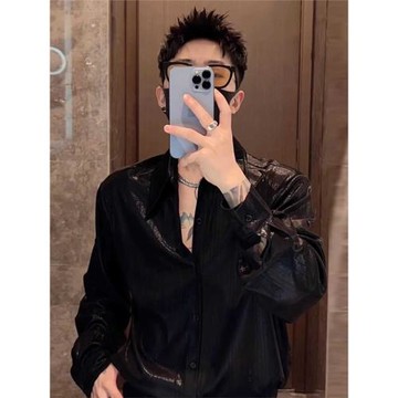 潮牌時尚簡約免燙襯衫男長袖2026春夏季新款寬松休閑帥氣襯衣男裝