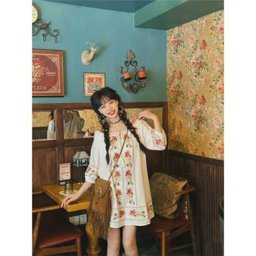 西藏云南民族風長裙刺繡棉麻連衣裙超仙旅行游玩女裝2025夏季新款