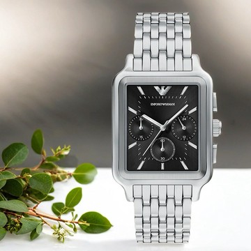 ［商務休閒風］EMPORIO ARMANI 亞曼尼 復古方形三眼計時手錶 送禮首選-34mm AR11751