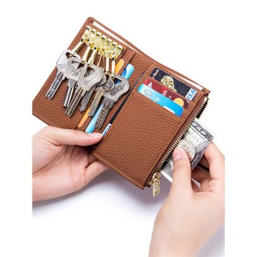 新款真皮多功能鑰匙包卡包二合一小錢包大容量收納隨身鎖匙零錢包