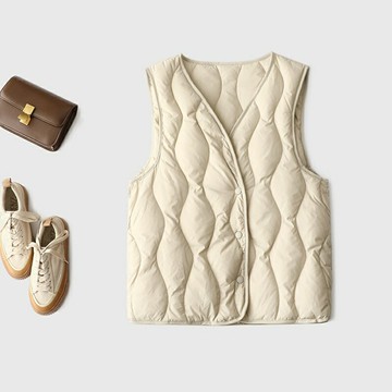 現貨+預購 真 羽絨90%白鴨絨 羽絨背心白鴨絨夾克-輕薄V領保暖簡約女外套2色74gp54【獨家進口】【米蘭精品】