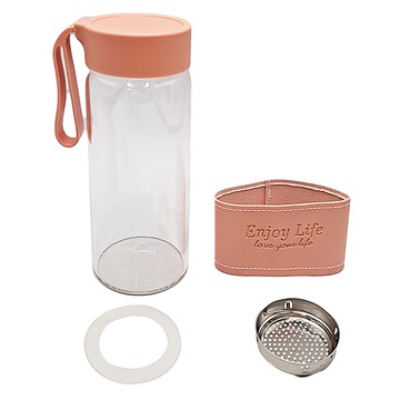 BOACUP 玻璃皮套耐熱水杯 附茶隔  粉色  480ml  1個