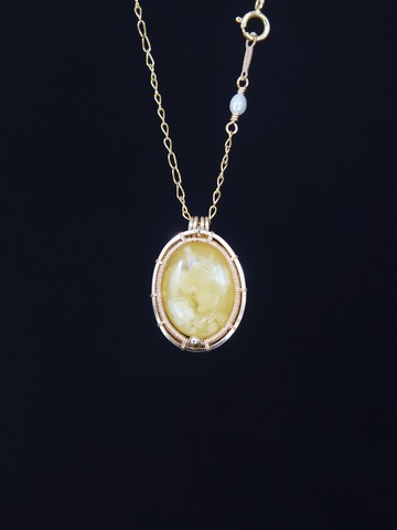 天然蜜蠟吊墜/金絞蜜項鏈/14kGF/波羅的海琥珀毛衣鏈/簡約時尚