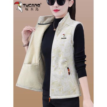 啄木鳥品牌搖粒絨加絨加厚馬甲女2025秋冬季新款保暖寬松坎肩外套