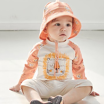 愛北鼻之家 寶寶連體泳衣 附遮陽帽  10碼  橘色