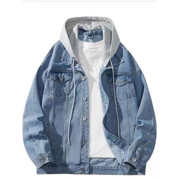 牛仔衣夾克外套男秋季美式潮牌寬松連帽簡約純色港風休閑帥氣工裝