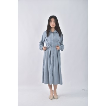 (M) pick me韓牌收腰藍色綁帶洋裝二手衣