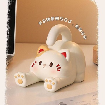 【臺灣-出貨】卡通貓咪手機支架高顏值可愛治癒桌面裝飾擺件懶人平板支架通用25WD