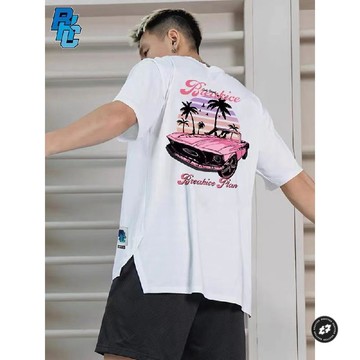 BKCXZICE美式潮流印花籃球短袖投籃服跑車風健身運動插肩袖T恤男運動短袖男球衣男網面透氣上衣運動衣籃球訓練服大碼短袖