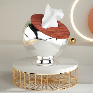 LUWAK輕奢風不銹鋼紙巾盒擺件客廳高檔大氣簡約現代紙抽盒圓形