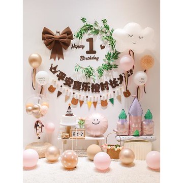 森系ins生日布置簡約高級感兒童寶寶周歲派對場景裝飾氣球背景墻