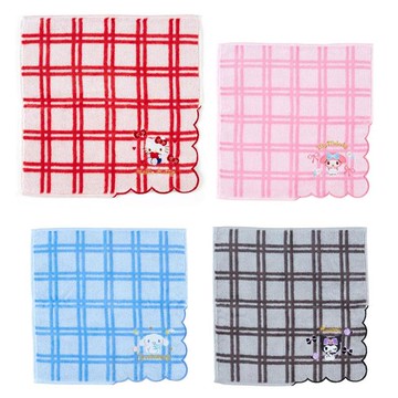 小禮堂 三麗鷗  棉質小方巾 25x25cm (大格紋款) Kitty 美樂蒂