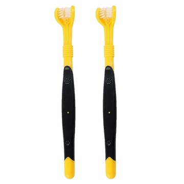 三頭寵物牙刷  黑色 + 黃色  2個