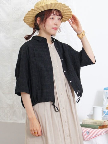 薄透感格紋短版抽繩襯衫(FL46L0A1580) - Samansa Mos2