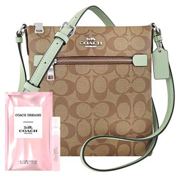 COACH 嫩芽綠色大C PVC斜背包+品牌隨身小香