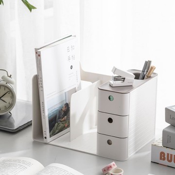 多用書立抽屜式桌面收納架辦公文件夾置物架學生書房宿舍書擋文具 99購物節