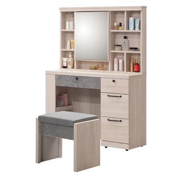 Homelike 喜家居3尺化妝桌椅組(清水模拼色)(2233)