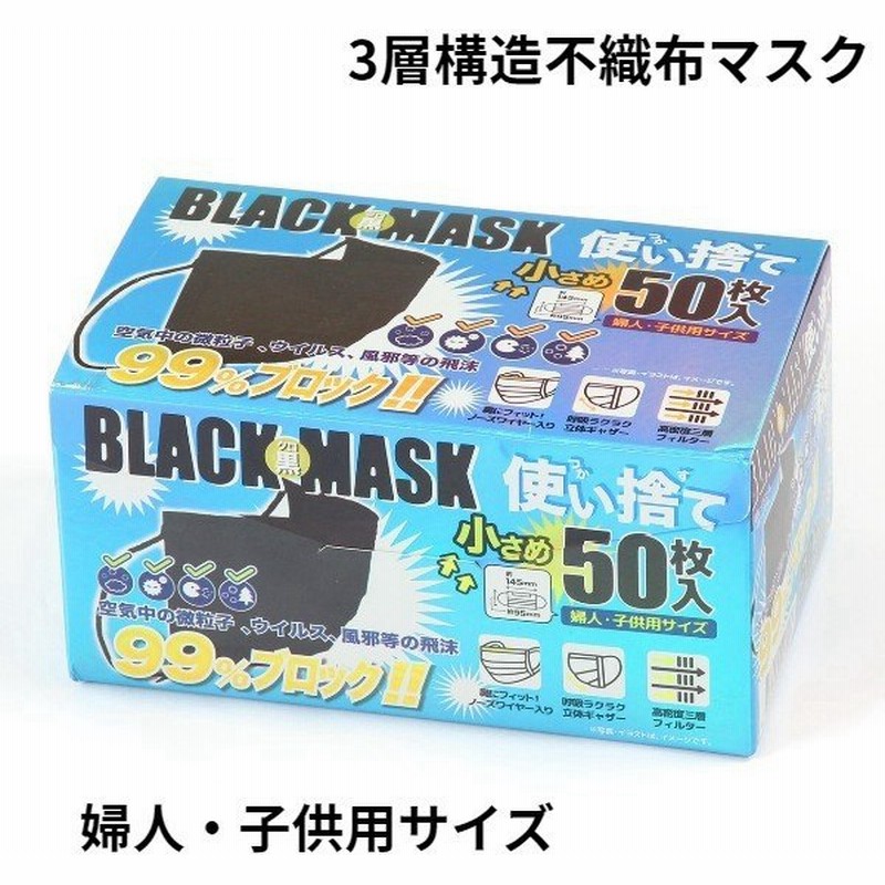 小さめサイズ 黒 マスク 50枚入り 黒マスク 使い捨て 婦人 子供用 通販 Lineポイント最大0 5 Get Lineショッピング