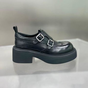 小皮鞋女2025春季新款厚底樂福鞋時尚真皮黑色百搭圓頭英倫風單鞋