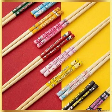 BOB x 三麗鷗木筷 | Hello Kitty、我的旋律、Pochacco、Kuromi 1 對 | 天然木材材料