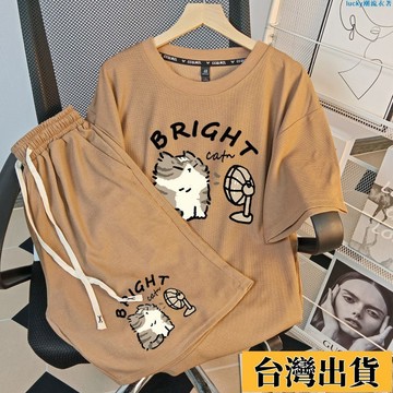 🌟新店優惠🌟華夫格休閒套裝男士夏季短袖t恤男裝一套搭配帥氣潮牌運動上衣服