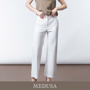 現貨【MEDUSA 曼度莎】純白天絲透氣直筒休閒長褲（M-XL）｜女白長褲 直筒褲 修身顯瘦