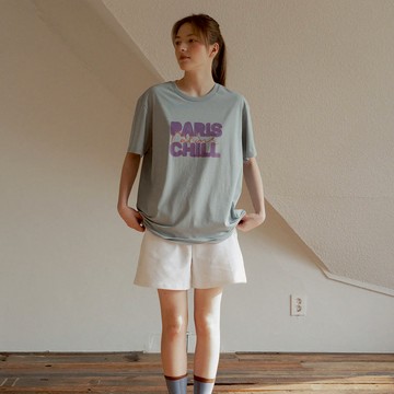 韓國 HÔTEL827 慵懶巴黎 字母印刷 Tee 天藍