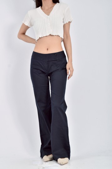 (L) united colors of benetton質感棉質低腰細條紋藍色長褲