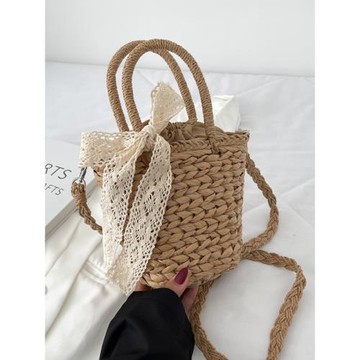 甜美草編包夏季日韓手提水桶包編織單肩包斜挎包ins