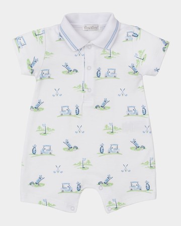 Boy's Fairway Foursome Short Playsuit and Hat Set, Size 0M-9M
