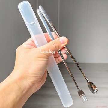 闆娘推薦🌈316不鏽鋼勺子家用長柄攪拌勺水果叉冰勺叉奶粉便攜攪拌棒收納盒