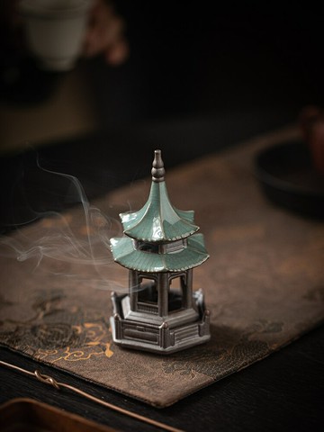 陶瓷迷你小香爐袖珍六角亭盤香爐家用室內小號香薰爐禪意熏香擺件