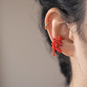 珊瑚耳扣 - 3月誕生石 - Coral - EC38