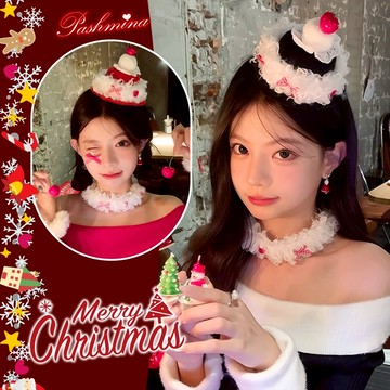 【🎅🏻🎄櫻桃奶油蛋糕🎅🏻🛷】聖誕髮夾氛圍感拍照道具聖誕髮飾小禮帽聖誕帽成人聖誕節禮物交換禮物生日派對