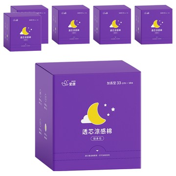 icon 愛康 透芯涼感衛生棉 護翼型  加長型 33cm  18片  6盒