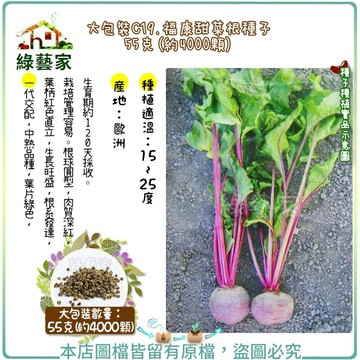 【綠藝家】大包裝C19.福康甜菜根種子55克(約4000顆)(一代交配，中熟品種，葉片綠色，葉柄紅色直立