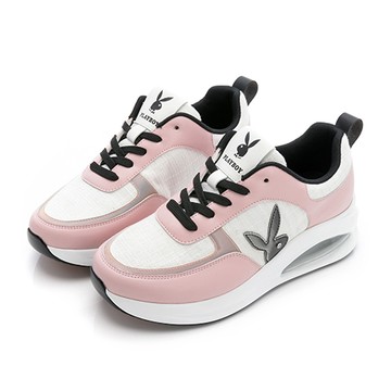 ✨璀璨女神節 滿額贈品牌盥洗包｜PLAYBOY 玩色派對 抗震增高氣墊鞋 -粉黑(PY1057)