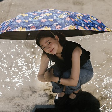 【rento】碳纖輕量黑膠晴雨傘-花朝月夕(深藍)