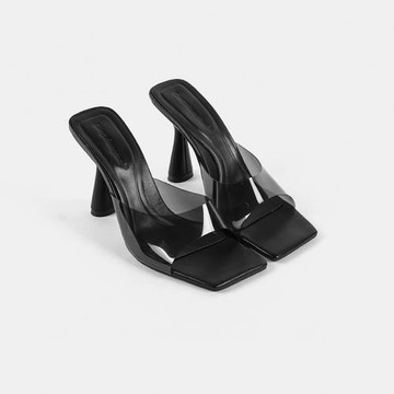 銀色拖鞋高跟鞋女方頭透明涼拖鞋性感露趾粗跟歐美風夏季外穿涼鞋