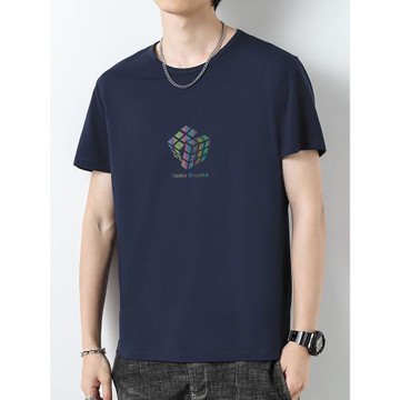 莫代爾夏季t恤男士短袖潮牌印花上圓領衣服冰絲速干涼感半袖體恤