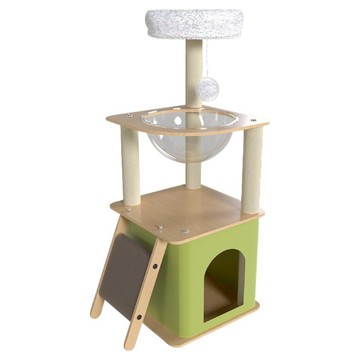 SkyLife 簡約綠屋貓跳台 Y25 100cm  木色 + 白色  1個