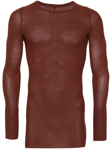 Rick Owens - fine-ribbed long-sleeve T-shirt - men - Silk/Viscose - L - Brown