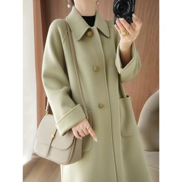 高端氣質雙面羊絨大衣女娃娃領加厚顯瘦冬新款羊毛呢子外套高級感