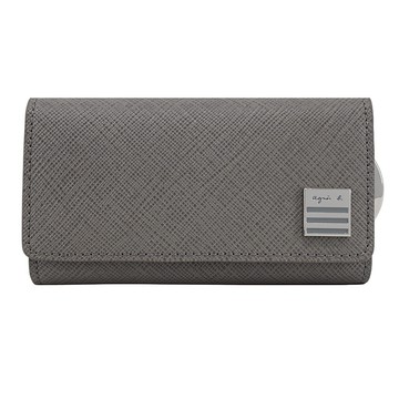 [平輸版]agnes b. 條紋小鐵牌防刮鎖包-灰/真品平輸