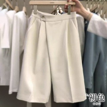 初色 親膚高腰休閒西裝褲五分褲-共3色-69649(M-XL可選)