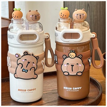 天藍小舖-卡皮巴拉雙飲背帶保溫杯520ML-共2色-$299【A11115599】