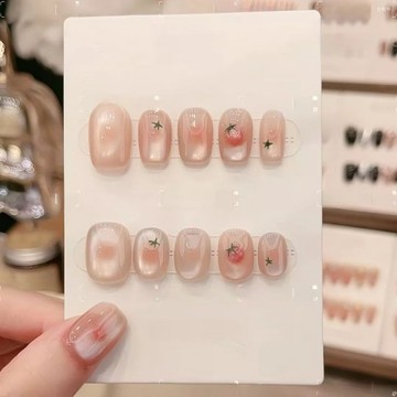 【柿柿如意】穿戴甲純手工美甲光療甲片柿子手繪美甲貼片貓眼