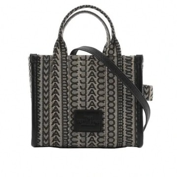 【MARC JACOBS】THE MONOGRAM TOTE 滿版標誌微型托特包(黑色/深米色)