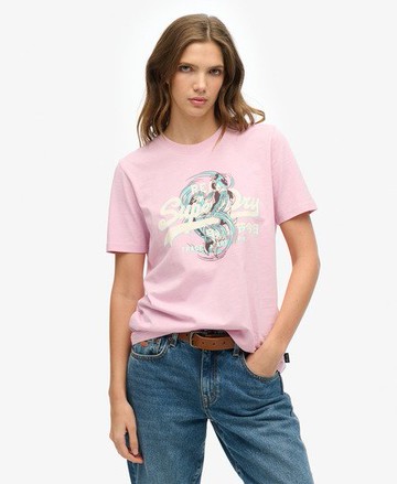 Superdry Women's Vintage Logo Narrative T-Shirt Pink Size: 12