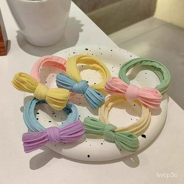 熱賣爆款春夏撞色馬卡龍奶油係兒童橡皮筋蝴蝶結丸子頭高彈力女孩馬尾髮圈 UHIW
